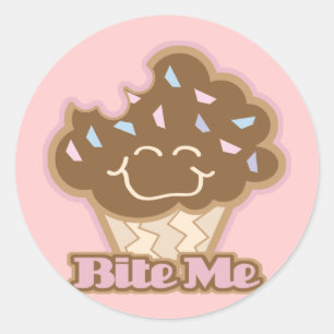 Sticker Rond gâteau au chocolat mords-moi