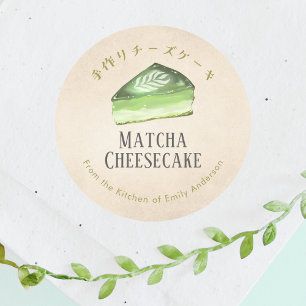 Sticker Rond Gâteau au fromage matcha Boulangerie Papier kraft 