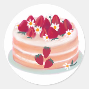 Sticker Rond Gâteau aux fruits de fraise et fleur marguerite