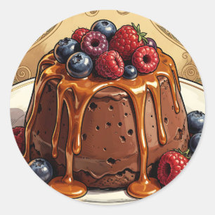 Sticker Rond Gâteau aux Fruits Rouges au Chocolat Décadent et C