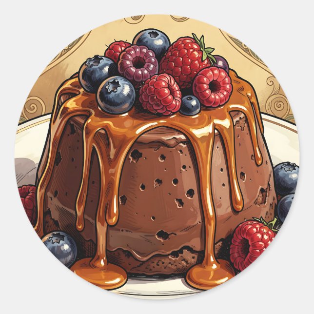 Sticker Rond Gâteau aux Fruits Rouges au Chocolat Décadent et C (Devant)