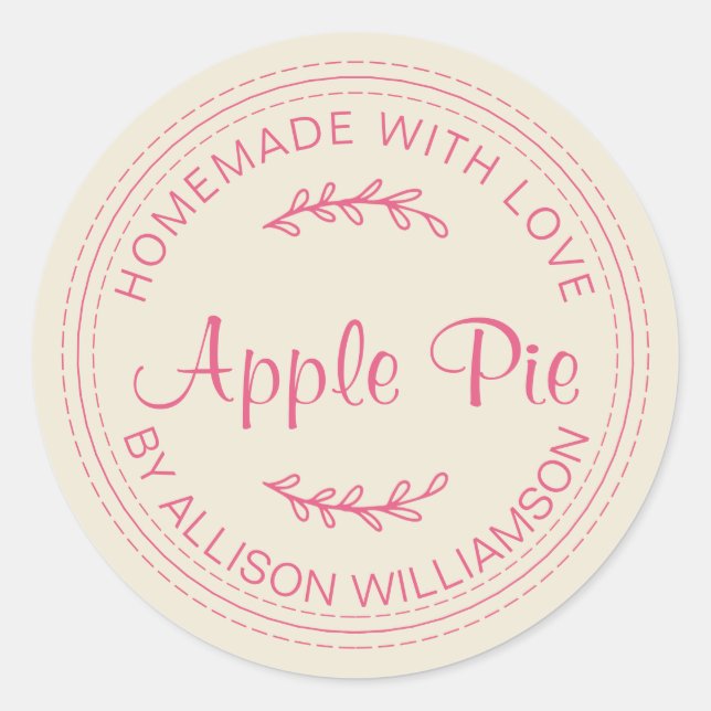 Sticker Rond Gâteau aux pommes maison rustique Écriture rose ch (Devant)