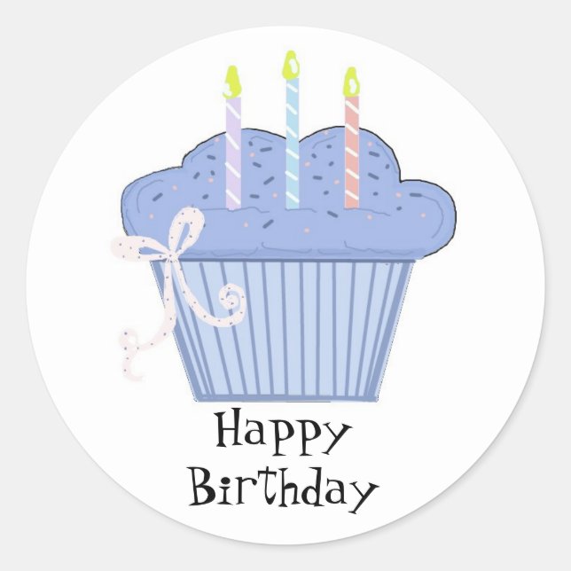 Sticker Rond Gâteau bleu avec bougies d'anniversaire (Devant)