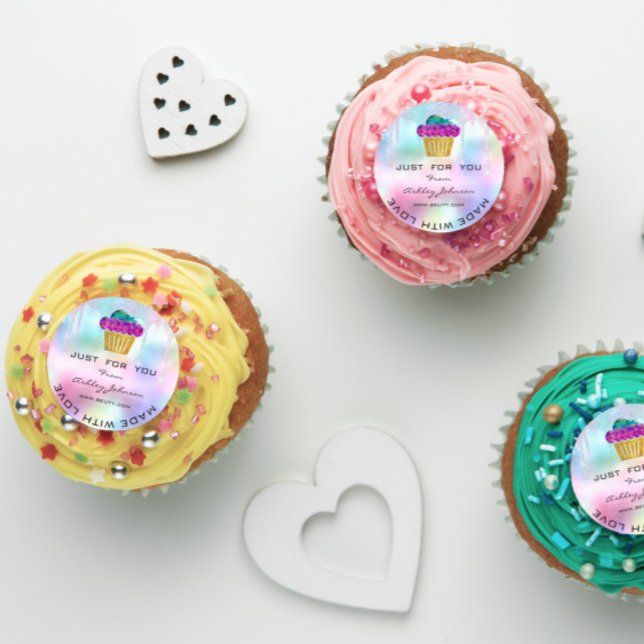 Sticker Rond Gâteau Boulangerie Maison Sucres Muffins Logo Ombr (Cake Homemade Bakery Sweets Muffins Logo Ombre Classic Round Sticker)