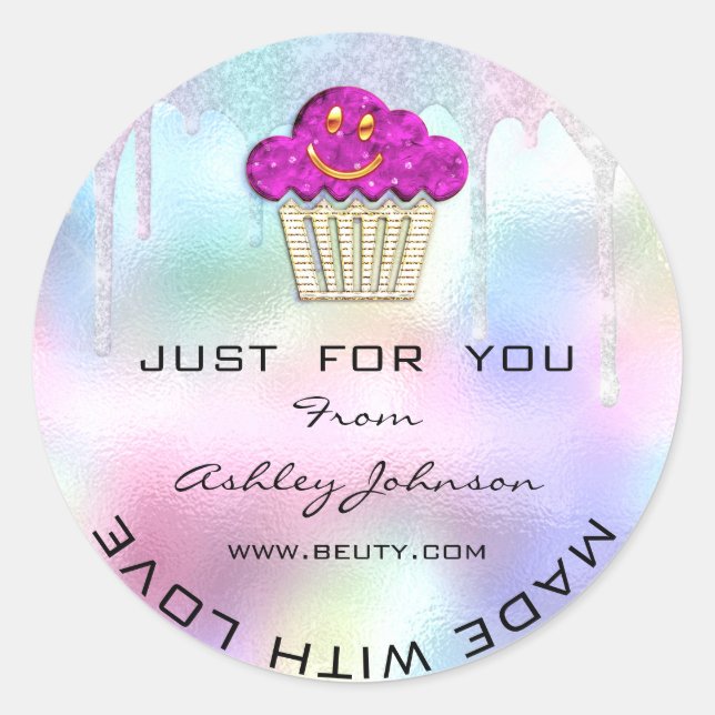 Sticker Rond Gâteau Boulangerie Maison Sucres Muffins Logo Rose (Devant)