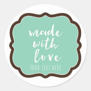 Sticker Rond Gâteau Brun au Chocolat et Menthe Fait avec Amour