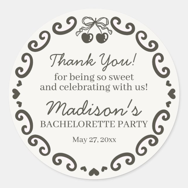 Sticker Rond Gâteau Coquette Rétro Cœur Beige Ruban Enterrement (Devant)