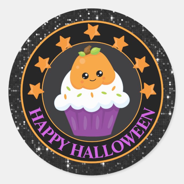 Sticker Rond Gâteau cupcake Halloween Citrouille Kawaii (Devant)