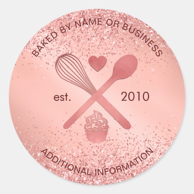 Sticker Rond Gâteau Cupcake Pâtisserie Luxueux Rose Gold Paille (Devant)