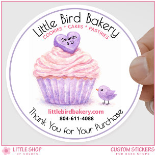 Sticker Rond Gâteau Cupcake Rose Personnalisable Merci Boulange