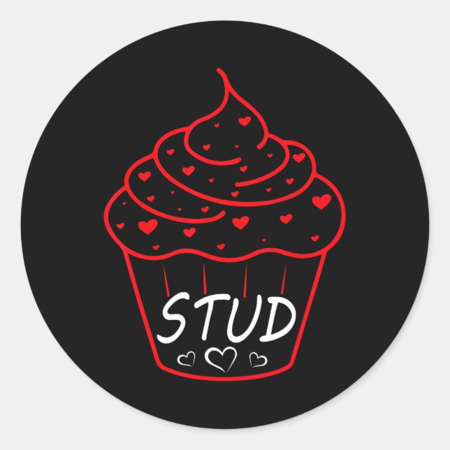Sticker Rond Gâteau Cupcake Saint-Valentin Muffin Stud Cœur d'A (Devant)