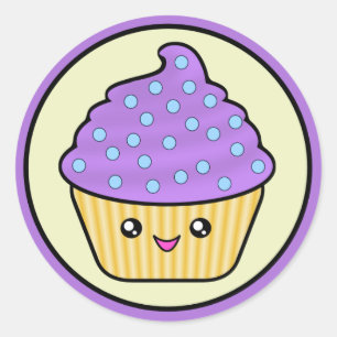 Sticker Rond Gâteau Cuppy Violet Kawaii