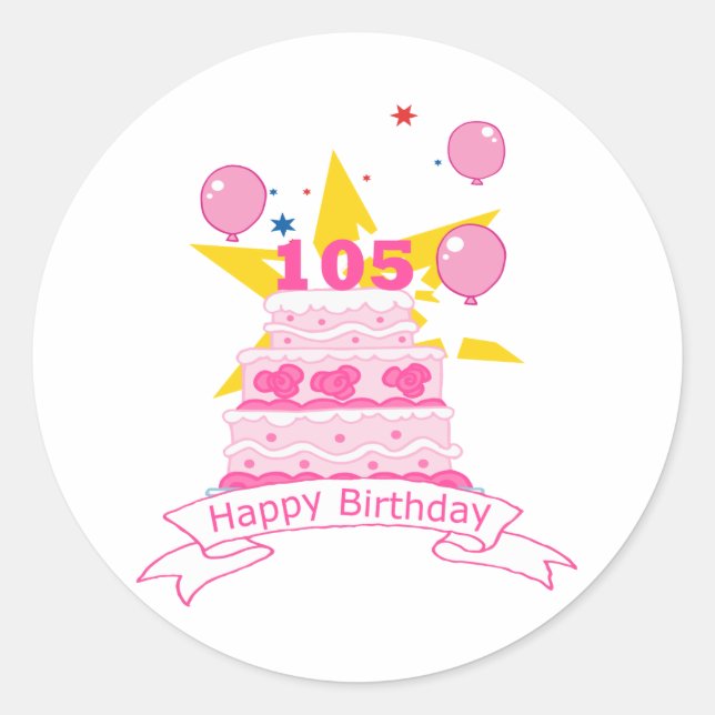 Sticker Rond Gâteau d'anniversaire 105 ans (Devant)