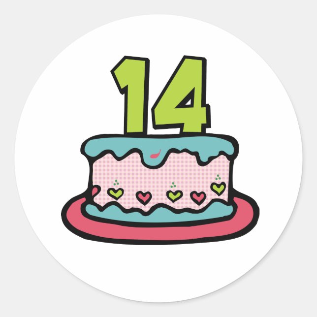 Sticker Rond Gâteau d'anniversaire 14 ans (Devant)