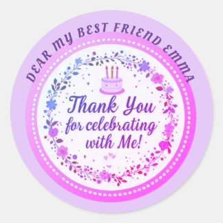 Sticker Rond Gâteau d'anniversaire à couronne florale remerciem