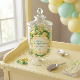 Sticker Rond Gâteau d'anniversaire aquarelle mignon Ananas 1er