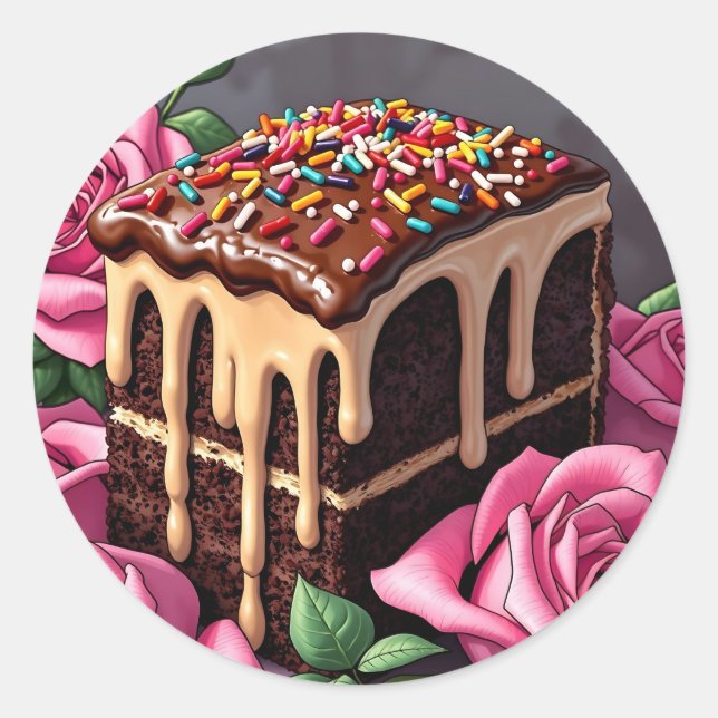 Sticker Rond Gâteau d'anniversaire au chocolat délicieux avec d (Devant)