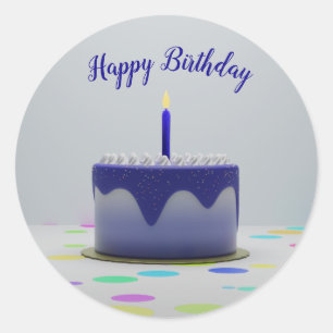 Sticker Rond Gâteau d'anniversaire bleu