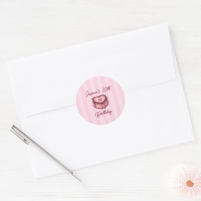 Sticker Rond Gâteau d'anniversaire Cœur Coquette (Enveloppe)