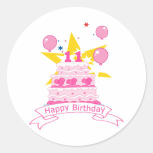 Sticker Rond Gâteau d'anniversaire de 11 ans