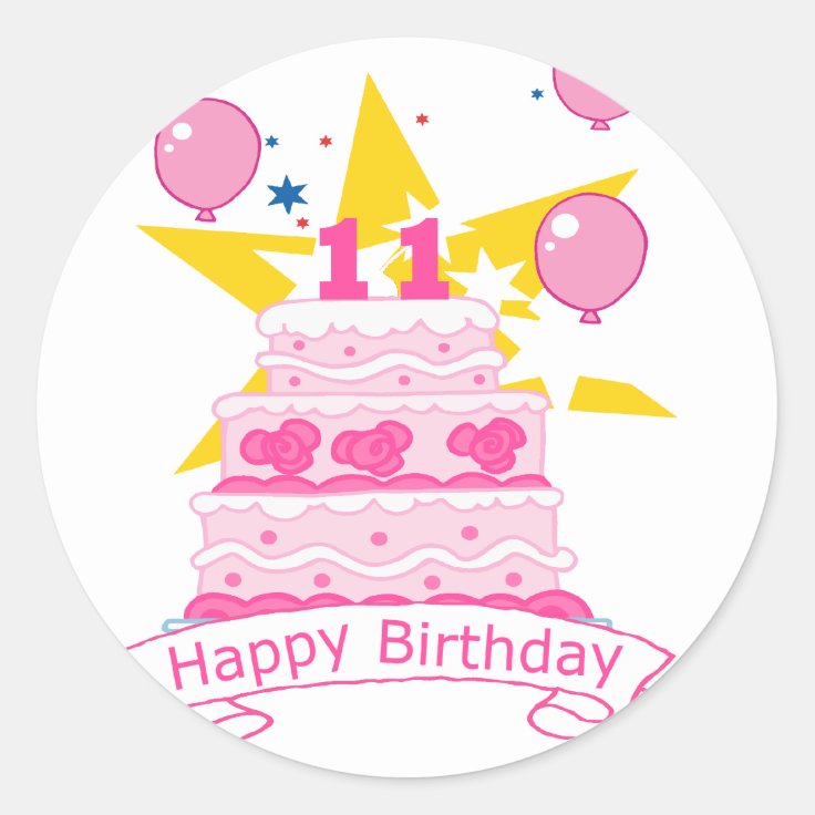 Sticker Rond Gateau D Anniversaire De 11 Ans Zazzle Fr