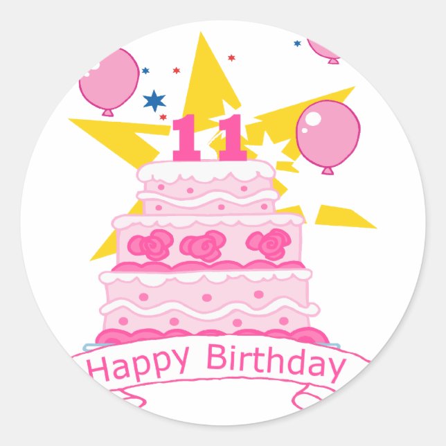 Sticker Rond Gâteau d'anniversaire de 11 ans (Devant)