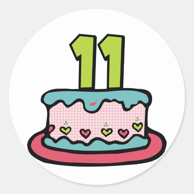 Sticker Rond Gateau D Anniversaire De 11 Ans Zazzle Fr