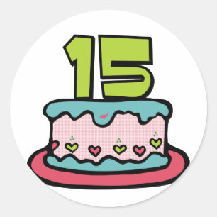 Sticker Rond Gâteau d'anniversaire de 15 ans