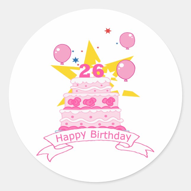Sticker Rond Gâteau d'anniversaire de 26 ans (Devant)