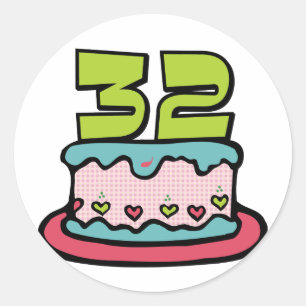 Sticker Rond Gâteau d'anniversaire de 32 ans
