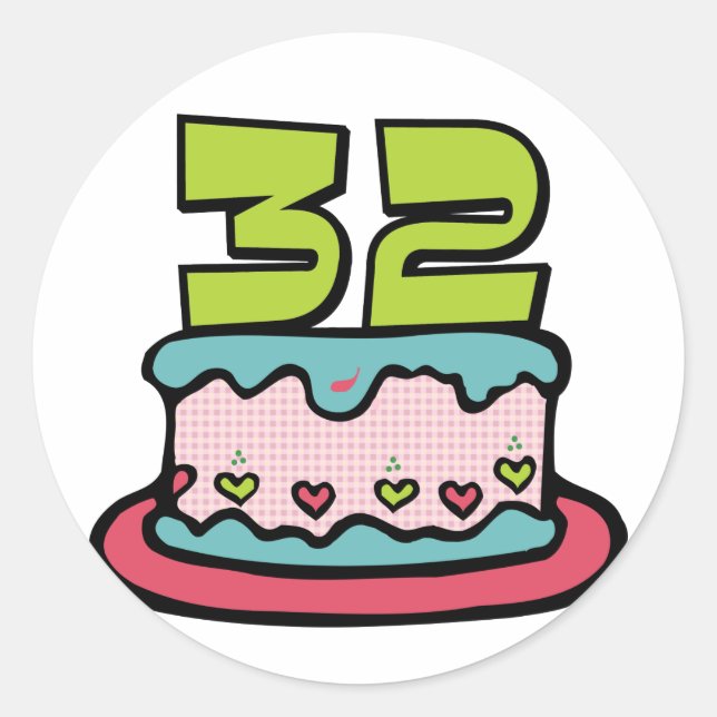 Sticker Rond Gâteau d'anniversaire de 32 ans (Devant)