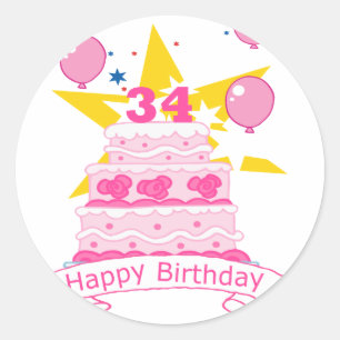 Sticker Rond Gâteau d'anniversaire de 34 ans
