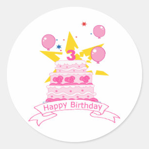 Sticker Rond Gâteau d'anniversaire de 3 ans