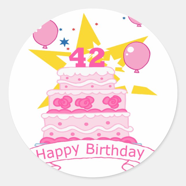 Sticker Rond Gâteau d'anniversaire de 42 ans (Devant)
