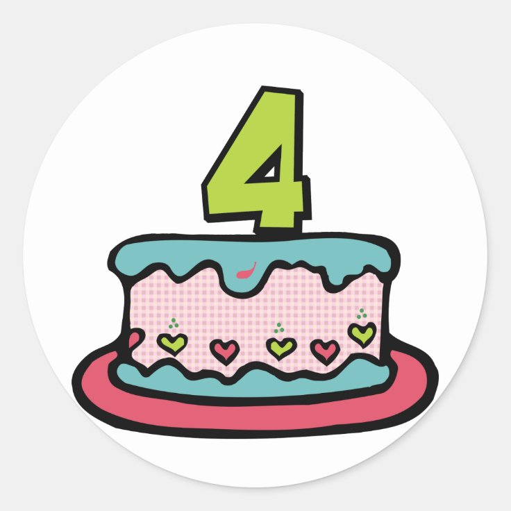 Sticker Rond Gateau D Anniversaire De 4 Ans Zazzle Fr