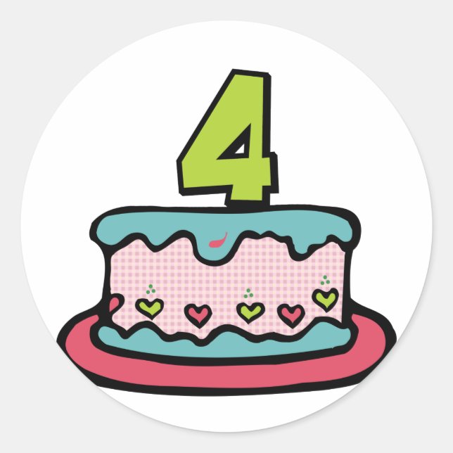 Sticker Rond Gâteau d'anniversaire de 4 ans (Devant)