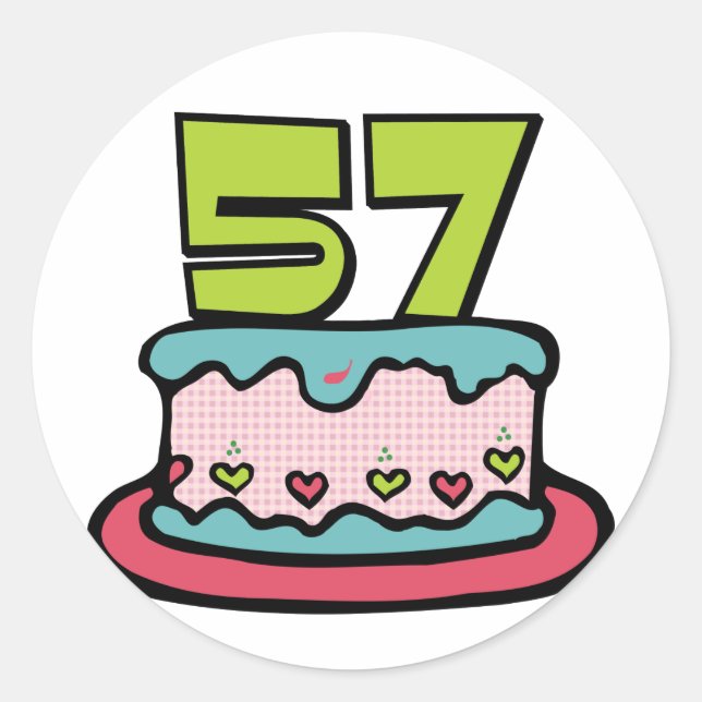 Sticker Rond Gâteau d'anniversaire de 57 ans (Devant)