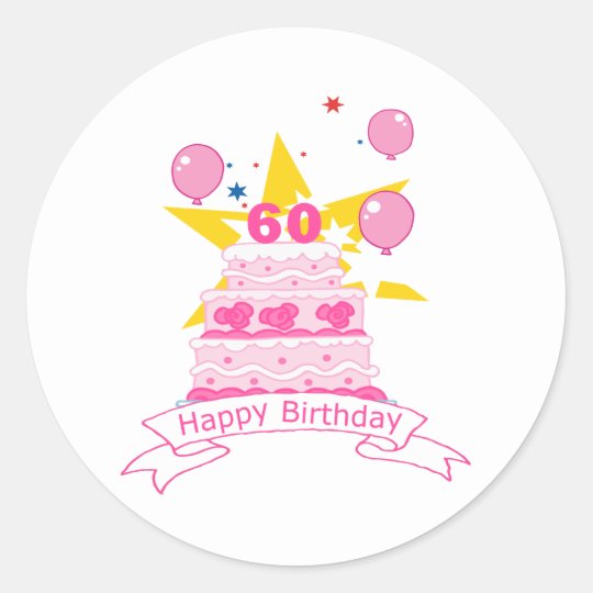 Sticker Rond Gateau D Anniversaire De 60 Ans Zazzle Fr