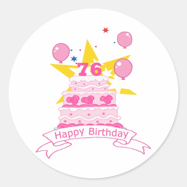 Sticker Rond Gâteau d'anniversaire de 76 ans (Devant)