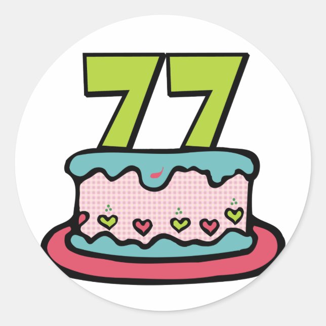 Sticker Rond Gâteau d'anniversaire de 77 ans (Devant)