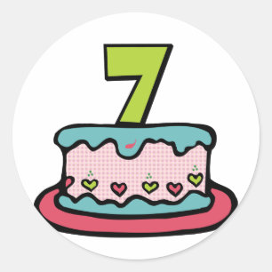 Sticker Rond Gâteau d'anniversaire de 7 ans