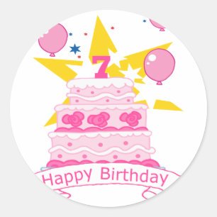 Sticker Rond Gâteau d'anniversaire de 7 ans