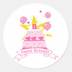 Sticker Rond Gâteau d'anniversaire de 8 ans