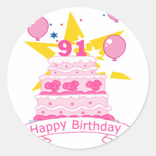 Sticker Rond Gâteau d'anniversaire de 91 ans