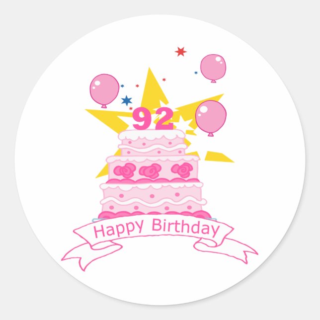 Sticker Rond Gâteau d'anniversaire de 92 ans (Devant)