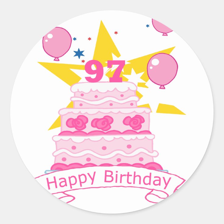 Sticker Rond Gateau D Anniversaire De 97 Ans Zazzle Fr