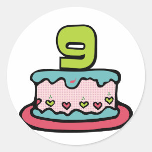 Sticker Rond Gâteau d'anniversaire de 9 ans
