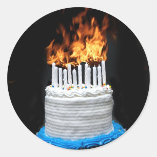 Sticker Rond Gâteau d'anniversaire flamboyant
