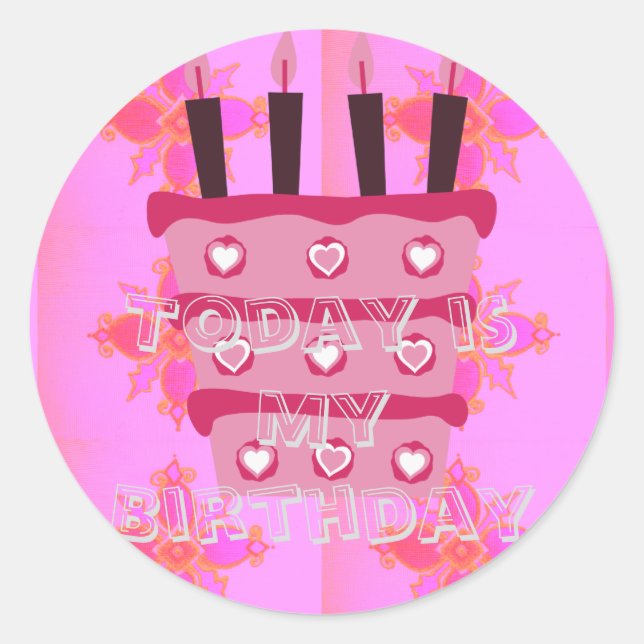 Sticker Rond Gâteau d'anniversaire floral pour elle / Filles Ar (Devant)