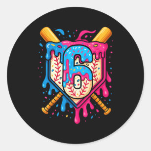 Sticker Rond Gâteau d'anniversaire Hugvyn 6 ans baseball glace 